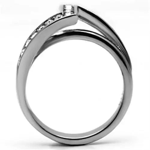 TK624 - High polished (no plating) Stainless Steel Ring with Top Grade Crystal in Clear - Alamode - Flyclothing LLC