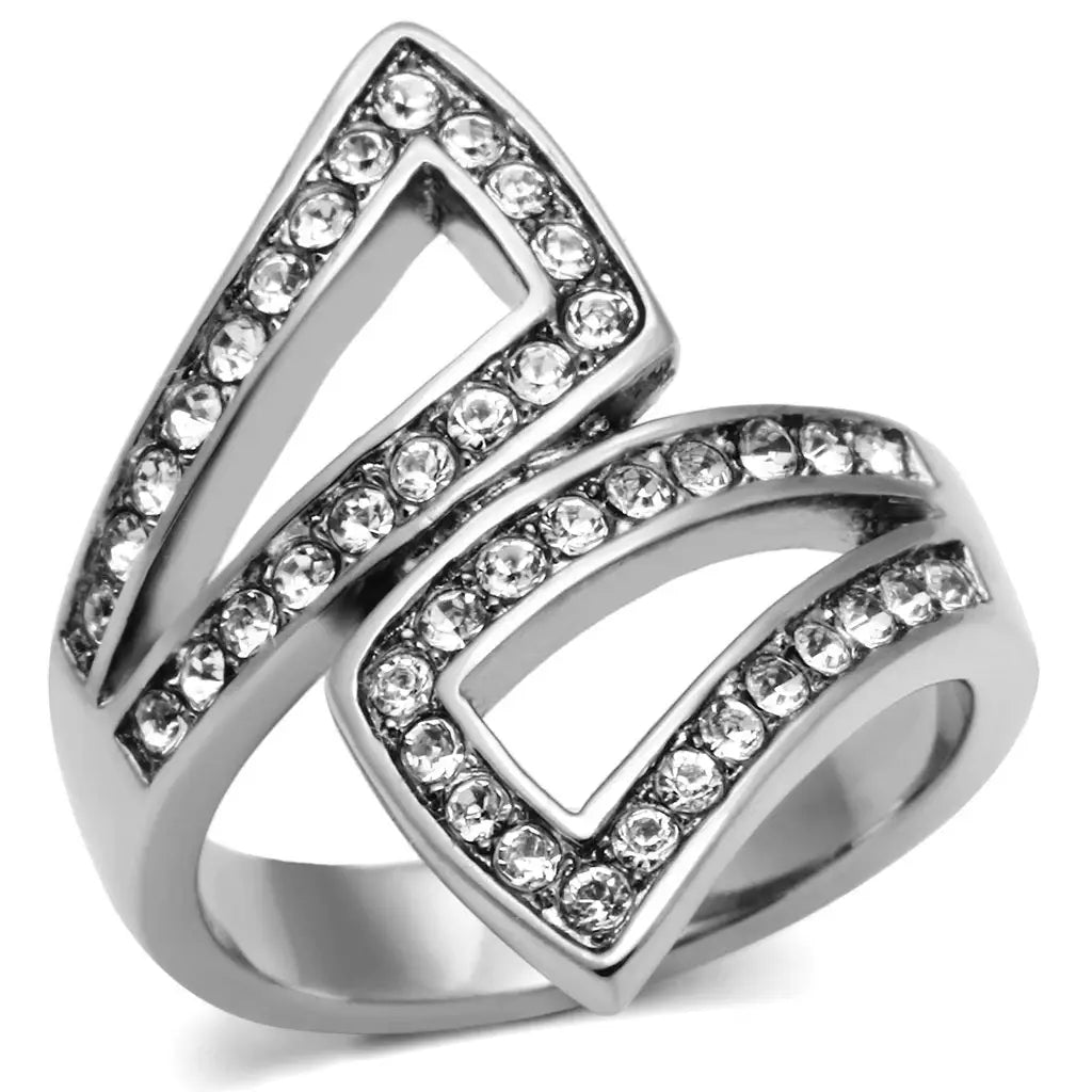 TK625 - High polished (no plating) Stainless Steel Ring with Top Grade Crystal in Clear - Alamode - Flyclothing LLC
