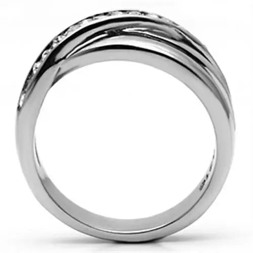 TK626 - High polished (no plating) Stainless Steel Ring with Top Grade Crystal in Clear - Alamode - Flyclothing LLC