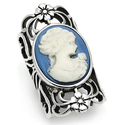 TK632 - High polished (no plating) Stainless Steel Ring with Synthetic Synthetic Stone in Capri Blue - Alamode - Flyclothing LLC
