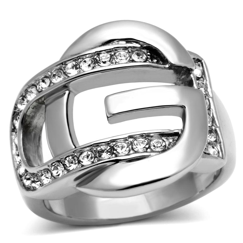 TK634 - High polished (no plating) Stainless Steel Ring with Top Grade Crystal  in Clear - Alamode