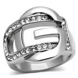TK634 - High polished (no plating) Stainless Steel Ring with Top Grade Crystal  in Clear - Alamode