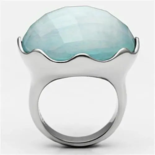 TK637 - High polished (no plating) Stainless Steel Ring with Synthetic Synthetic Glass in Sea Blue - Alamode - Flyclothing LLC