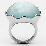 TK637 - High polished (no plating) Stainless Steel Ring with Synthetic Synthetic Glass in Sea Blue