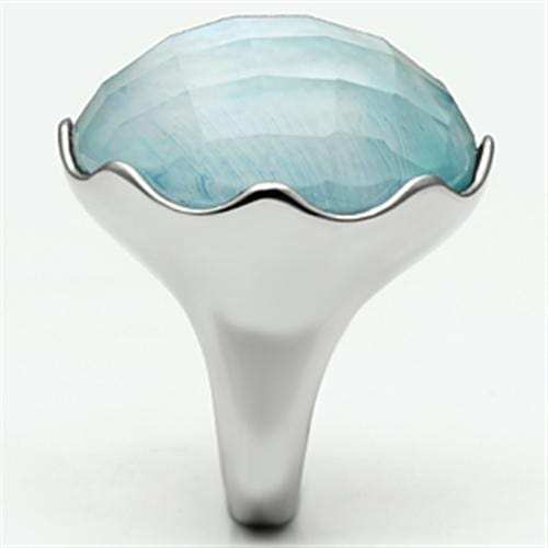 TK637 - High polished (no plating) Stainless Steel Ring with Synthetic Synthetic Glass in Sea Blue - Alamode - Flyclothing LLC