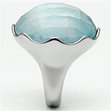 TK637 - High polished (no plating) Stainless Steel Ring with Synthetic Synthetic Glass in Sea Blue - Alamode