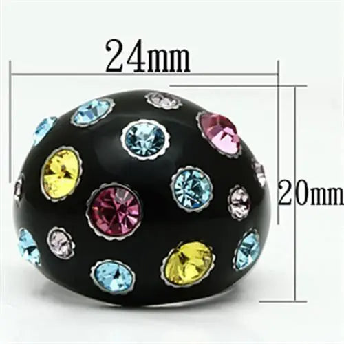 TK640 - High polished (no plating) Stainless Steel Ring with Top Grade Crystal in Multi Color - Alamode - Flyclothing LLC