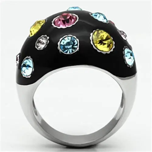 TK640 - High polished (no plating) Stainless Steel Ring with Top Grade Crystal in Multi Color - Alamode - Flyclothing LLC