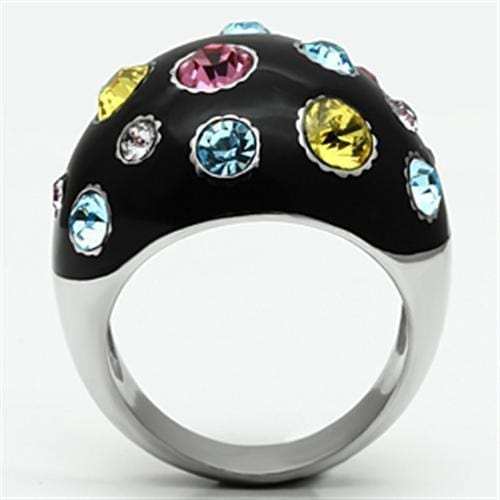 TK640 - High polished (no plating) Stainless Steel Ring with Top Grade Crystal in Multi Color - Alamode - Flyclothing LLC