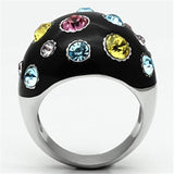 TK640 - High polished (no plating) Stainless Steel Ring with Top Grade Crystal  in Multi Color - Alamode