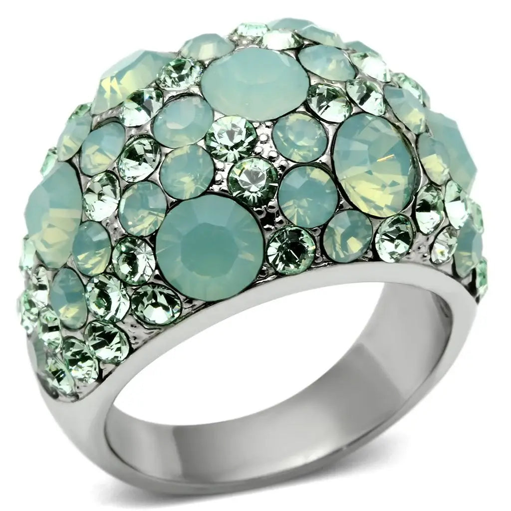 TK641 - High polished (no plating) Stainless Steel Ring with Top Grade Crystal in Multi Color - Alamode - Flyclothing LLC