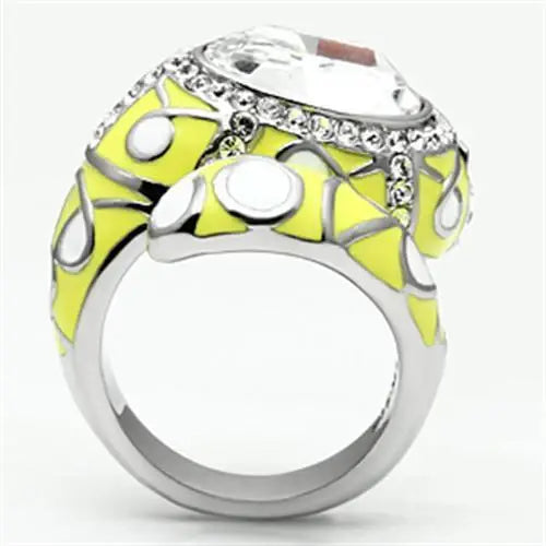 TK643 - High polished (no plating) Stainless Steel Ring with Top Grade Crystal in Clear - Alamode - Flyclothing LLC