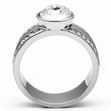 TK646 - High polished (no plating) Stainless Steel Ring with Top Grade Crystal in Clear - Alamode - Flyclothing LLC