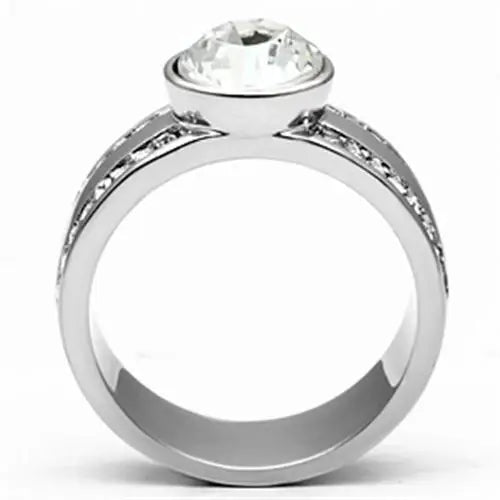 TK646 - High polished (no plating) Stainless Steel Ring with Top Grade Crystal in Clear - Alamode - Flyclothing LLC