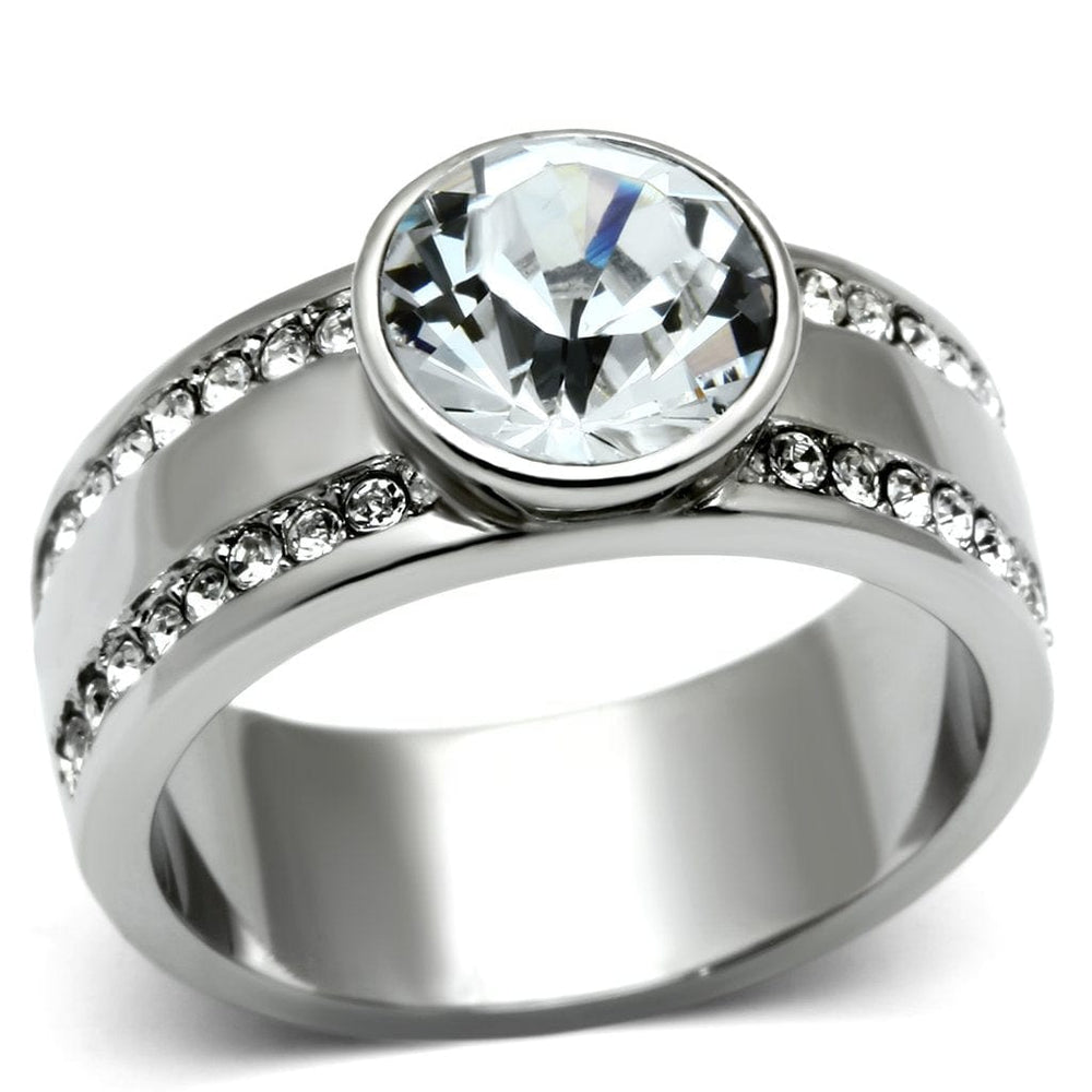 TK646 - High polished (no plating) Stainless Steel Ring with Top Grade Crystal  in Clear - Alamode