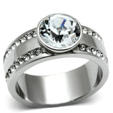 TK646 - High polished (no plating) Stainless Steel Ring with Top Grade Crystal  in Clear - Alamode