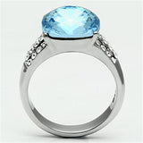 TK647 - High polished (no plating) Stainless Steel Ring with Top Grade Crystal  in Sea Blue
