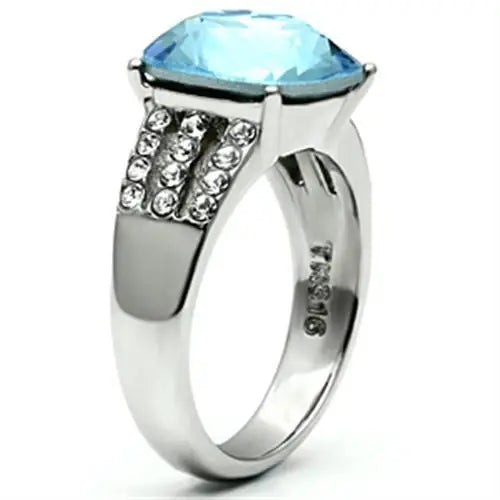 TK647 - High polished (no plating) Stainless Steel Ring with Top Grade Crystal in Sea Blue - Alamode - Flyclothing LLC