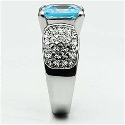 TK648 - High polished (no plating) Stainless Steel Ring with Top Grade Crystal in Sea Blue - Alamode - Flyclothing LLC