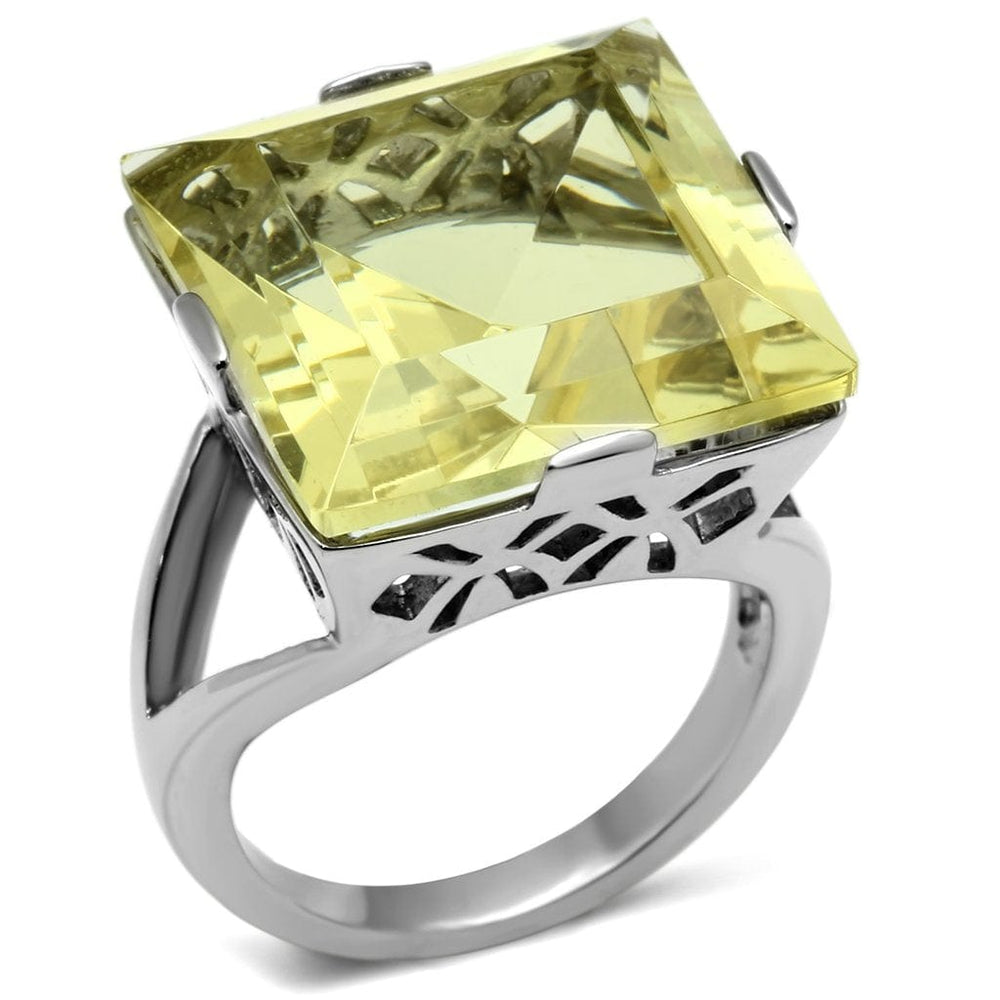TK649 - High polished (no plating) Stainless Steel Ring with Top Grade Crystal  in Citrine Yellow - Alamode