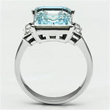 TK650 - High polished (no plating) Stainless Steel Ring with Top Grade Crystal  in Sea Blue - Alamode