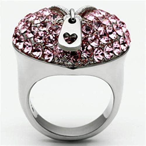 High polished (no plating) Stainless Steel Ring with Top Grade Crystal in Rose - Alamode - Flyclothing LLC