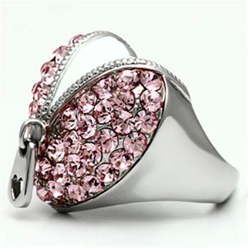 High polished (no plating) Stainless Steel Ring with Top Grade Crystal in Rose - Alamode - Flyclothing LLC