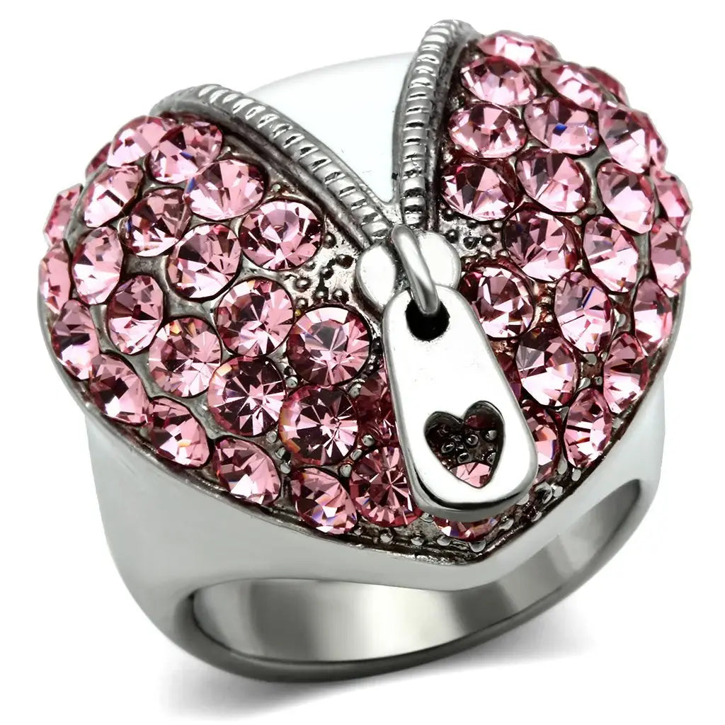 High polished (no plating) Stainless Steel Ring with Top Grade Crystal in Rose - Alamode - Flyclothing LLC