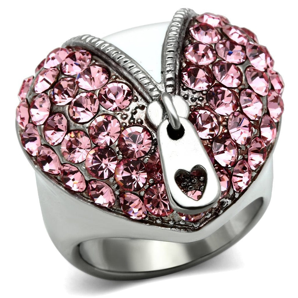 TK652 - High polished (no plating) Stainless Steel Ring with Top Grade Crystal  in Rose - Alamode