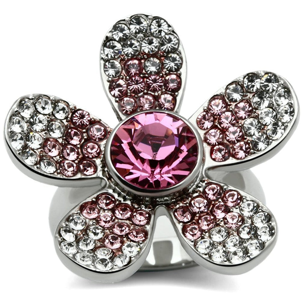 TK654 - High polished (no plating) Stainless Steel Ring with Top Grade Crystal  in Rose - Alamode