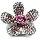 TK654 - High polished (no plating) Stainless Steel Ring with Top Grade Crystal  in Rose - Alamode