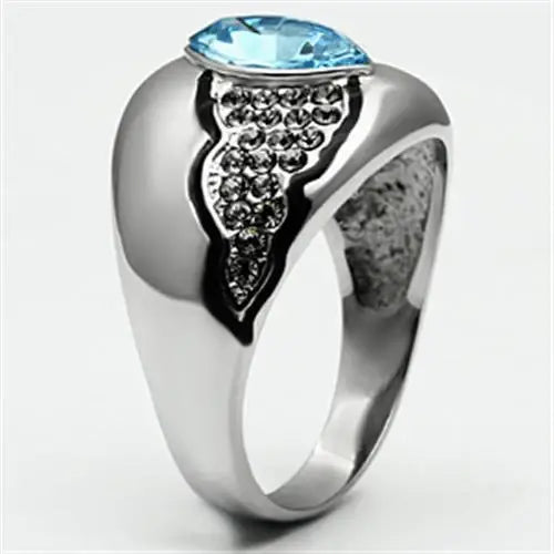 TK659 - High polished (no plating) Stainless Steel Ring with Top Grade Crystal in Sea Blue - Alamode - Flyclothing LLC