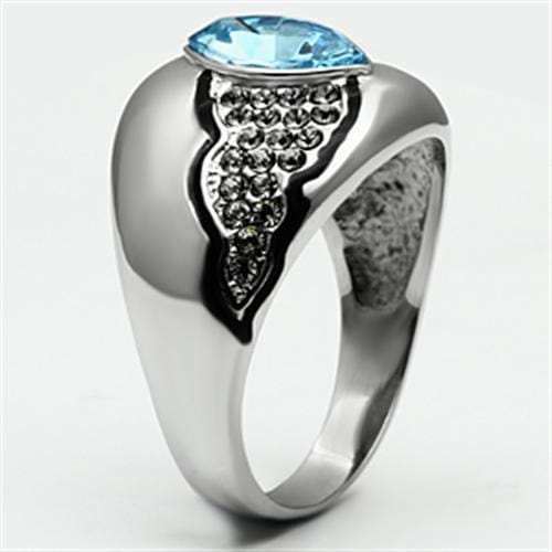 TK659 - High polished (no plating) Stainless Steel Ring with Top Grade Crystal in Sea Blue - Alamode - Flyclothing LLC