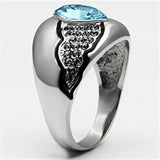 TK659 - High polished (no plating) Stainless Steel Ring with Top Grade Crystal  in Sea Blue
