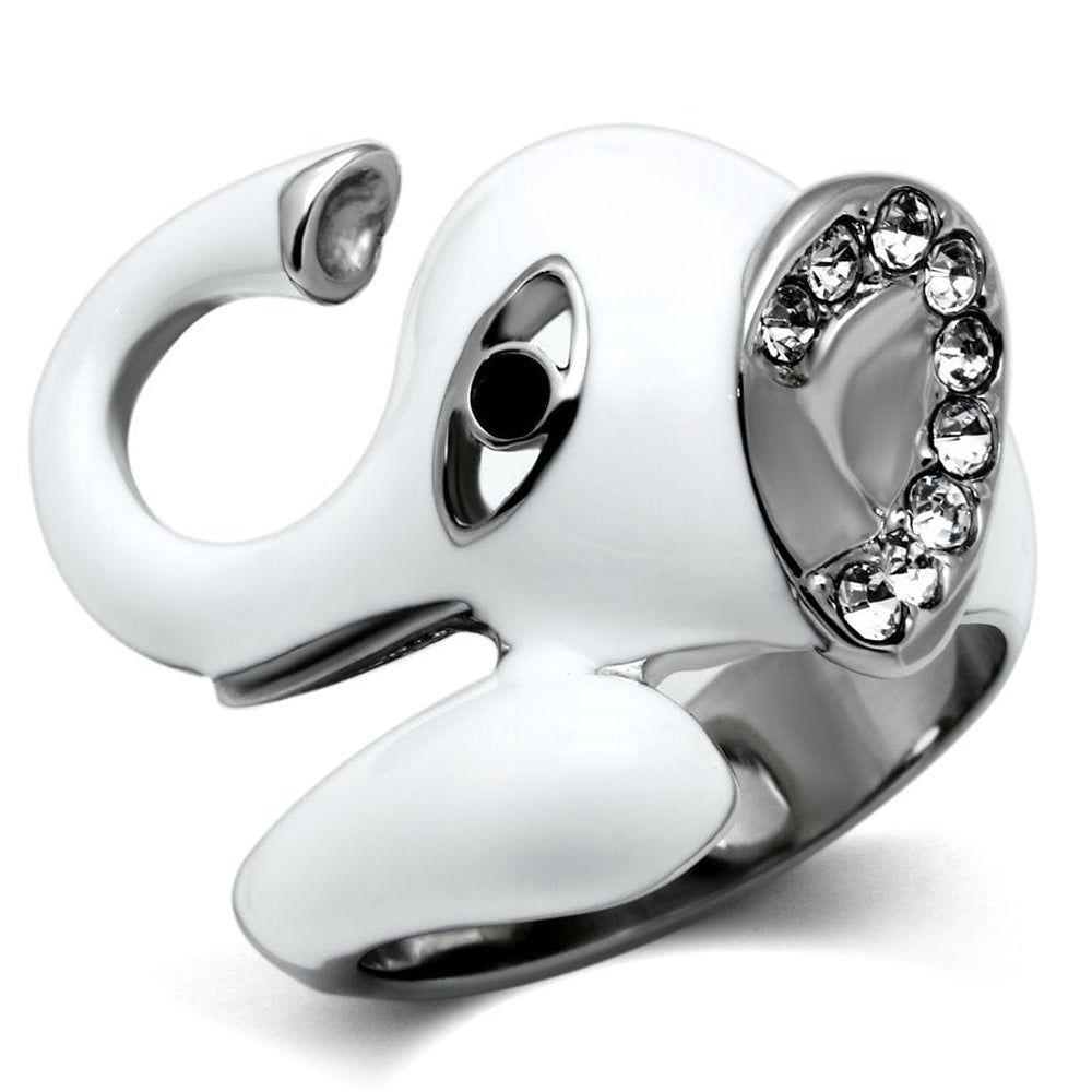 TK663 - High polished (no plating) Stainless Steel Ring with Top Grade Crystal  in Jet - Alamode
