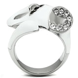 TK663 - High polished (no plating) Stainless Steel Ring with Top Grade Crystal  in Jet - Alamode