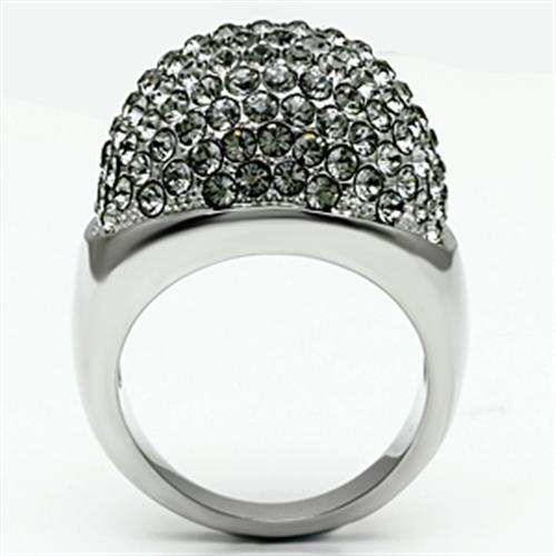 TK668 - High polished (no plating) Stainless Steel Ring with Top Grade Crystal in Black Diamond - Alamode - Flyclothing LLC
