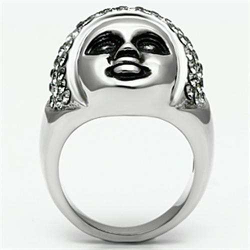 TK668 - High polished (no plating) Stainless Steel Ring with Top Grade Crystal in Black Diamond - Alamode - Flyclothing LLC