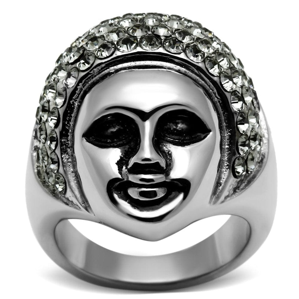 TK668 - High polished (no plating) Stainless Steel Ring with Top Grade Crystal  in Black Diamond - Alamode