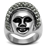TK668 - High polished (no plating) Stainless Steel Ring with Top Grade Crystal  in Black Diamond - Alamode