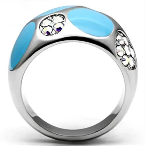TK687 - High polished (no plating) Stainless Steel Ring with Top Grade Crystal in Aurora Borealis (Rainbow Effect) - Alamode - Flyclothing LLC
