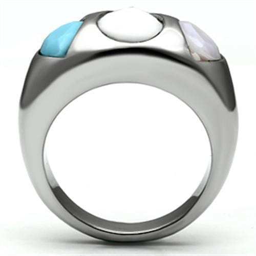 TK690 - High polished (no plating) Stainless Steel Ring with Synthetic Synthetic Glass in Multi Color - Alamode - Flyclothing LLC