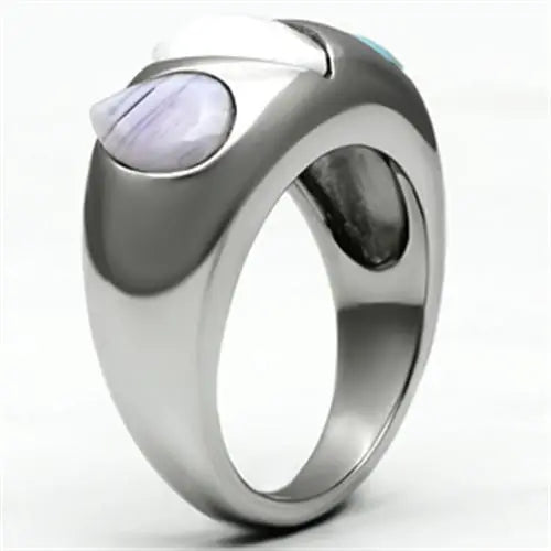 TK690 - High polished (no plating) Stainless Steel Ring with Synthetic Synthetic Glass in Multi Color - Alamode - Flyclothing LLC