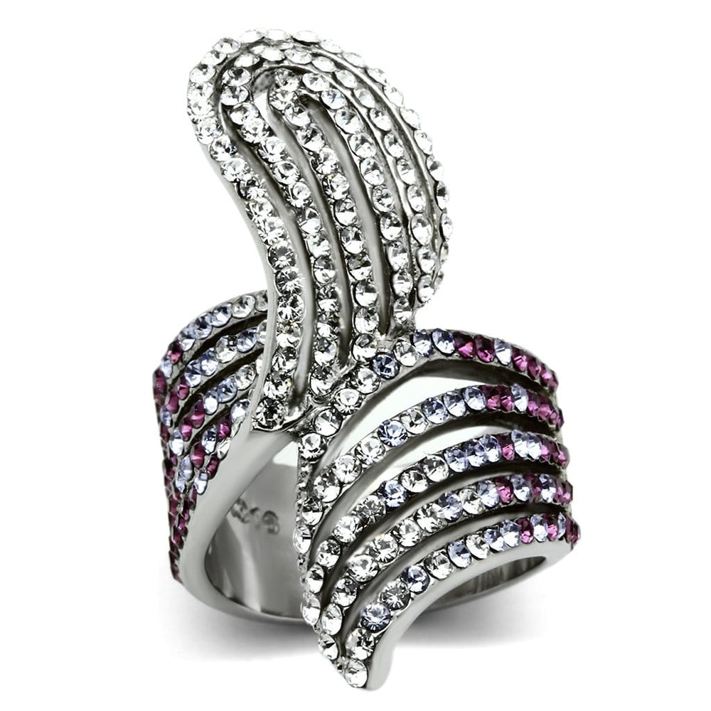 TK691 - High polished (no plating) Stainless Steel Ring with Top Grade Crystal  in Multi Color - Alamode
