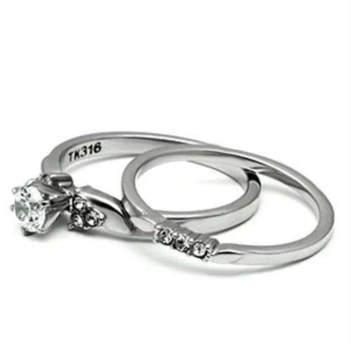 TK694 - High polished (no plating) Stainless Steel Ring with AAA Grade CZ in Clear - Alamode - Flyclothing LLC