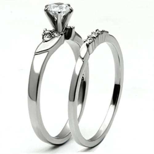 TK694 - High polished (no plating) Stainless Steel Ring with AAA Grade CZ in Clear - Alamode - Flyclothing LLC