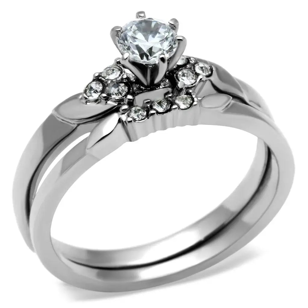 TK694 - High polished (no plating) Stainless Steel Ring with AAA Grade CZ in Clear - Alamode - Flyclothing LLC