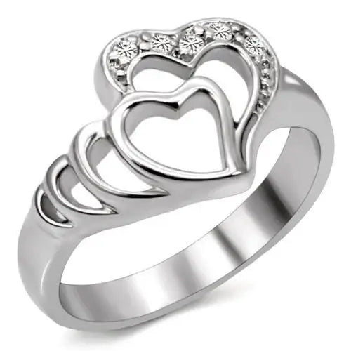 TK6X179 - High polished (no plating) Stainless Steel Ring with AAA Grade CZ in Clear - Alamode - Flyclothing LLC