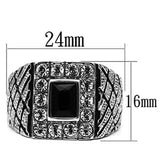 TK700 - High polished (no plating) Stainless Steel Ring with Synthetic Synthetic Glass in Jet - Alamode