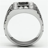 TK700 - High polished (no plating) Stainless Steel Ring with Synthetic Synthetic Glass in Jet - Alamode